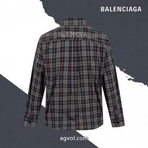 Balenciagaパリ定番チェックアルファベット刺繍長袖シャツ