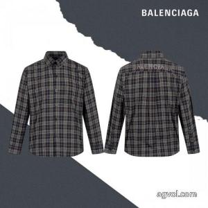 Balenciagaパリ定番チェックアルファベット刺繍長袖シャツ