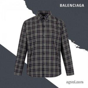 Balenciagaパリ定番チェックアルファベット刺繍長袖シャツ