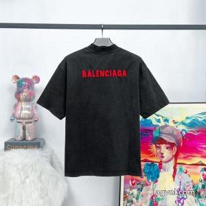 パリbalenciaga前後の定番アルファベット刺繍水洗炒雪片を旧半袖にしました