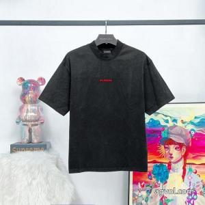 パリbalenciaga前後の定番アルファベット刺繍水洗炒雪片を旧半袖にしました