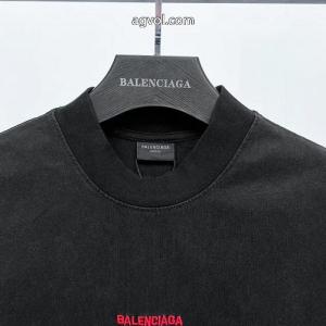 パリbalenciaga前後の定番アルファベット刺繍水洗炒雪片を旧半袖にしました