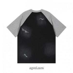 balenciagaラグランスリーブ色分けサインプリント刺繍LOGO洗水旧手描き落書き新型半袖Tシャツ