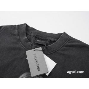 Balenciaga前後片直噴プリントドリル洗い水で古い半袖Tシャツを作る