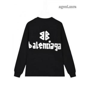 BALENCIAGA秋冬新作ヘッダー付き丸首水洗い旧長袖Tシャツ男女同型