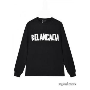 BALENCIAGA秋冬新作ヘッダー付き丸首水洗い旧長袖Tシャツ男女同型