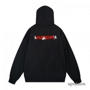 balenciaga前後のアルファベットLOGO刺繍テープ圧着ゴム連帽パーカー