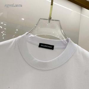 Balenciaga 25 SS高バージョン胸貼りプリントロゴラウンドネック半袖Tシャツ