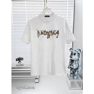 Balenciaga 25 SS高バージョン胸貼りプリントロゴラウンドネック半袖Tシャツ