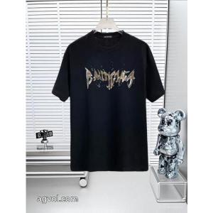 Balenciaga 25 SS高バージョン胸貼りプリントロゴラウンドネック半袖Tシャツ