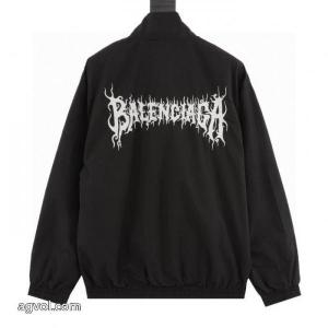 Balenciaga背中のアルファベット刺繍入りシルクテクノロジースタンドカラージャケット