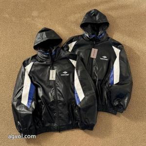 Balenciagaカップル用機関車ライトブラックレザージャケット