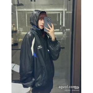 Balenciagaカップル用機関車ライトブラックレザージャケット