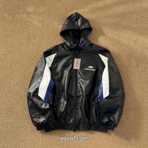 Balenciagaカップル用機関車ライトブラックレザージャケット