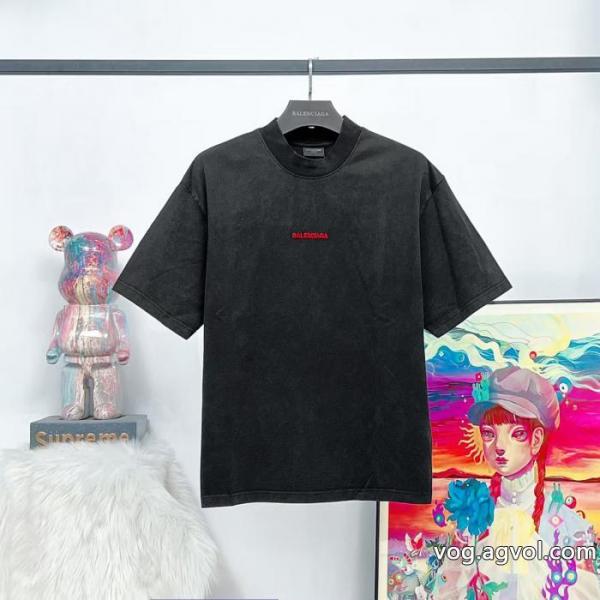 パリbalenciaga前後の定番アルファベット刺繍水洗炒雪片を旧半袖にしました 0 