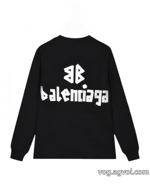 BALENCIAGA秋冬新作ヘッダー付き丸首水洗い旧長袖Tシャツ男女同型 0 