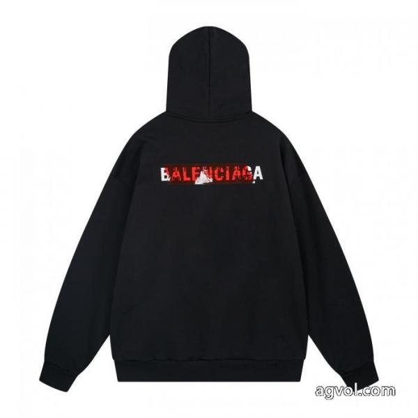 balenciaga前後のアルファベットLOGO刺繍テープ圧着ゴム連帽パーカー 2