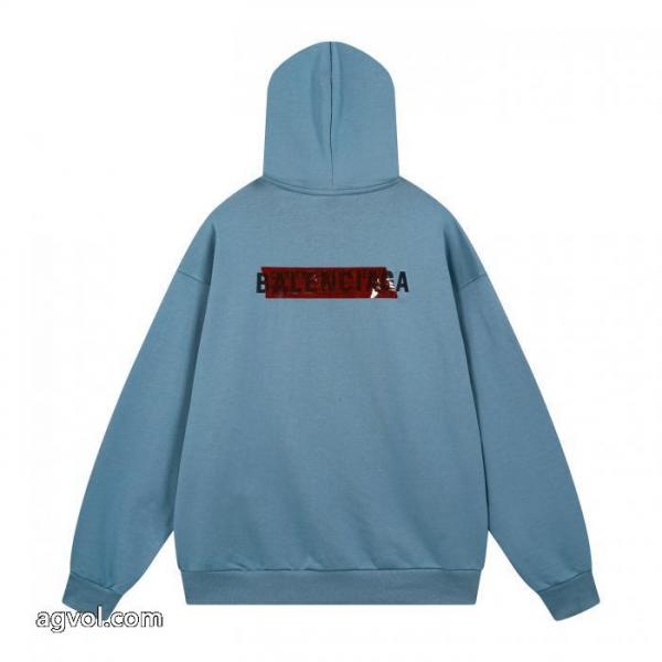 balenciaga前後のアルファベットLOGO刺繍テープ圧着ゴム連帽パーカー 4