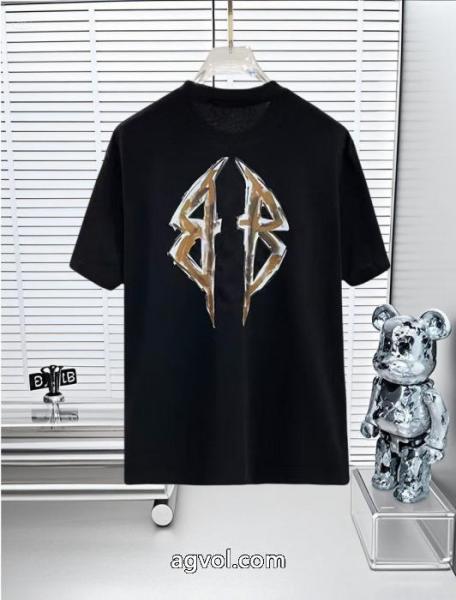 Balenciaga 25 SS高バージョン胸貼りプリントロゴラウンドネック半袖Tシャツ 5 