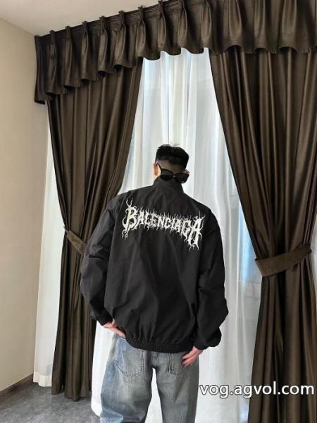 Balenciaga背中のアルファベット刺繍入りシルクテクノロジースタンドカラージャケット 0